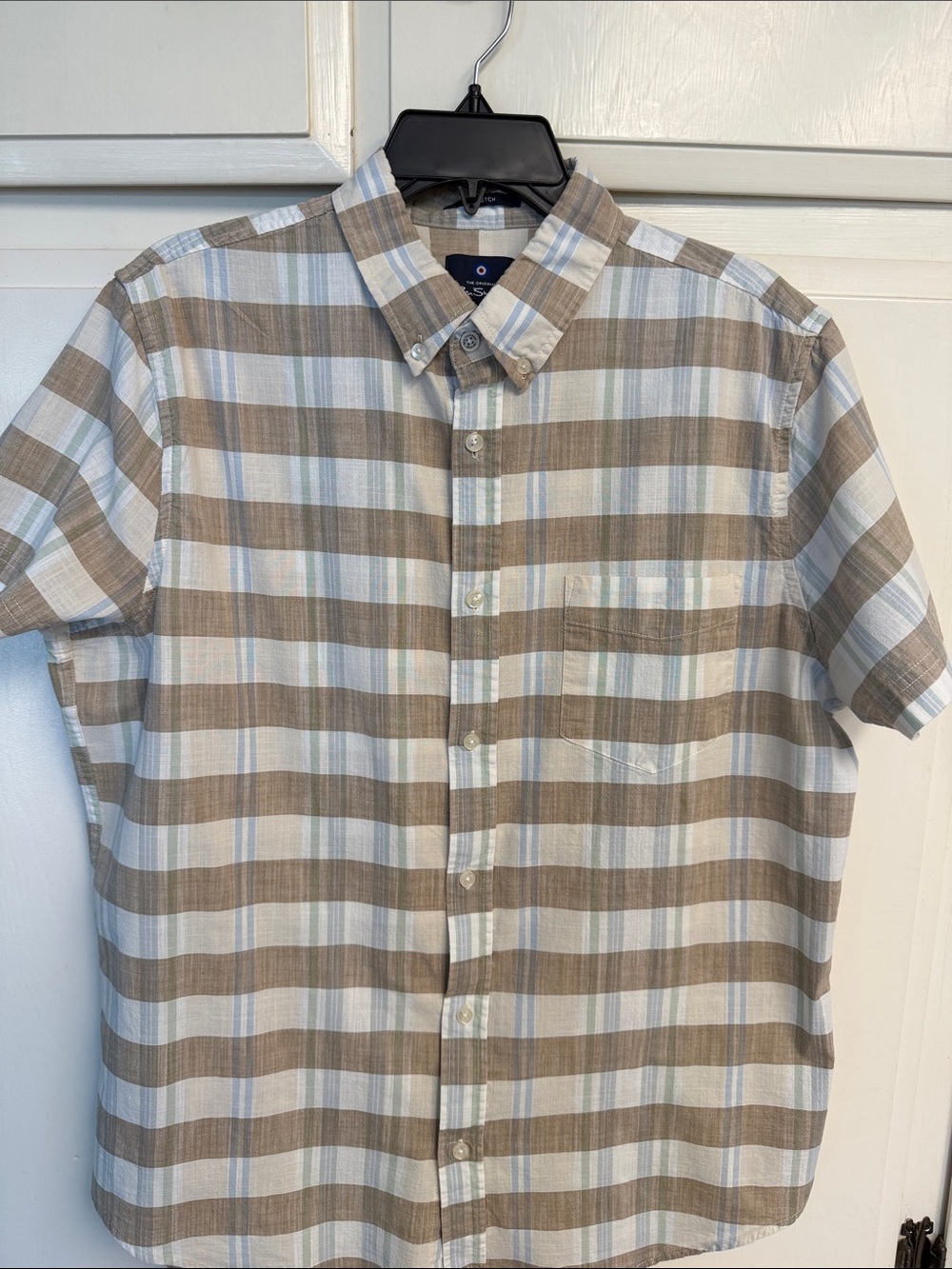 Ben Sherman Short-Sleeve Plaid Button-Down Shirt - Brown & White